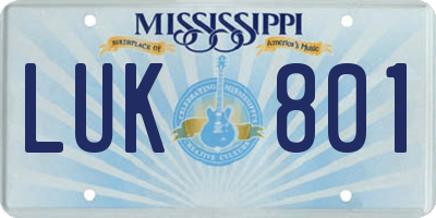 MS license plate LUK801