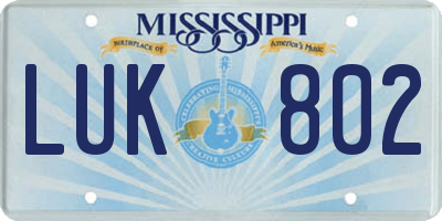 MS license plate LUK802