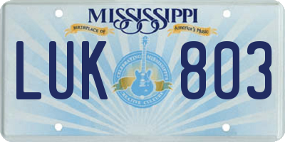 MS license plate LUK803