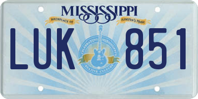 MS license plate LUK851