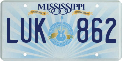 MS license plate LUK862