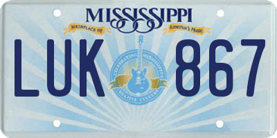 MS license plate LUK867
