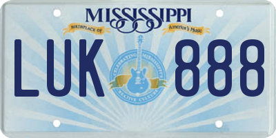 MS license plate LUK888