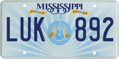 MS license plate LUK892