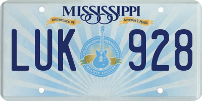 MS license plate LUK928