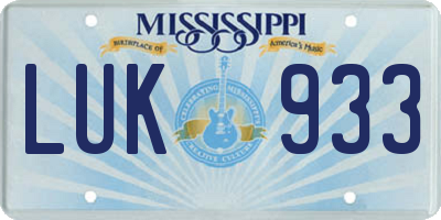 MS license plate LUK933