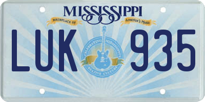 MS license plate LUK935