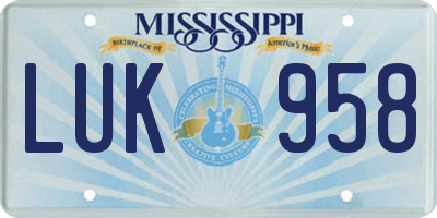 MS license plate LUK958