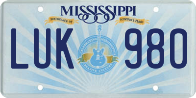 MS license plate LUK980