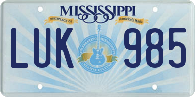 MS license plate LUK985