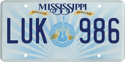 MS license plate LUK986