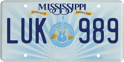 MS license plate LUK989