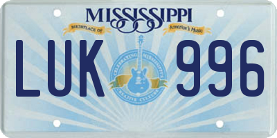 MS license plate LUK996