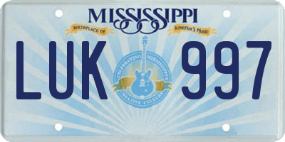 MS license plate LUK997