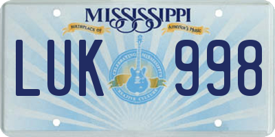 MS license plate LUK998