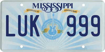 MS license plate LUK999