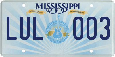 MS license plate LUL003