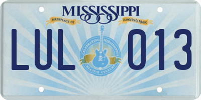 MS license plate LUL013