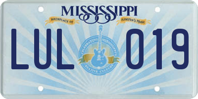 MS license plate LUL019