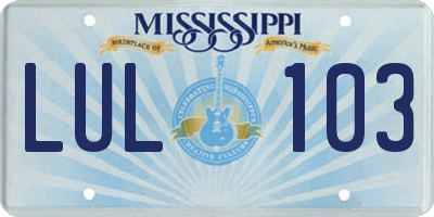 MS license plate LUL103