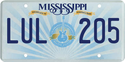 MS license plate LUL205