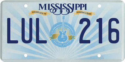 MS license plate LUL216