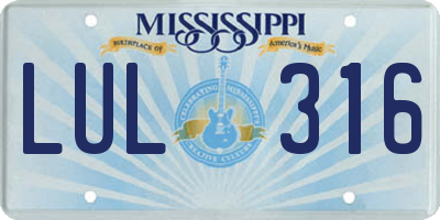 MS license plate LUL316
