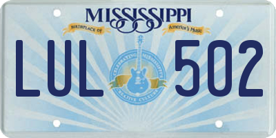 MS license plate LUL502