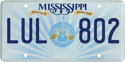MS license plate LUL802