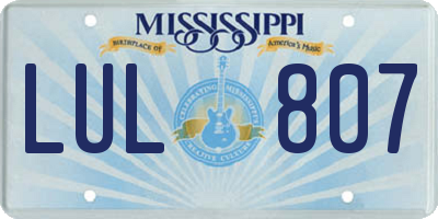 MS license plate LUL807