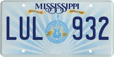 MS license plate LUL932