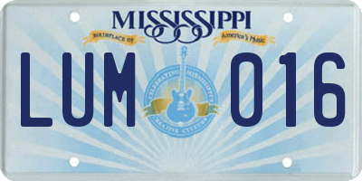 MS license plate LUM016