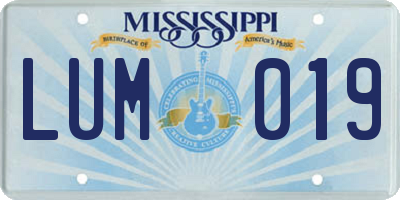 MS license plate LUM019