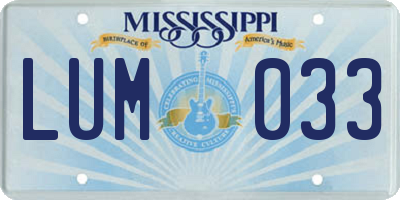 MS license plate LUM033