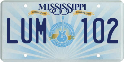 MS license plate LUM102