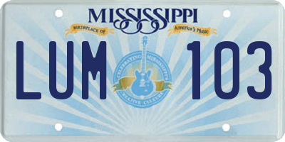 MS license plate LUM103