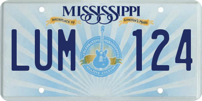 MS license plate LUM124