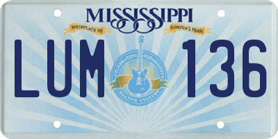 MS license plate LUM136