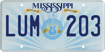 MS license plate LUM203