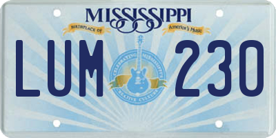 MS license plate LUM230