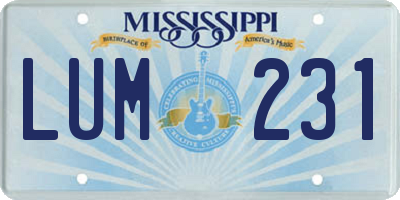 MS license plate LUM231