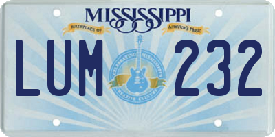 MS license plate LUM232