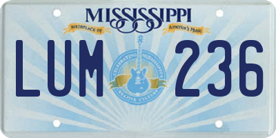 MS license plate LUM236