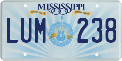 MS license plate LUM238