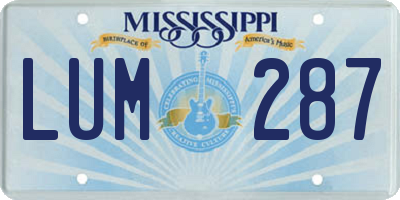 MS license plate LUM287