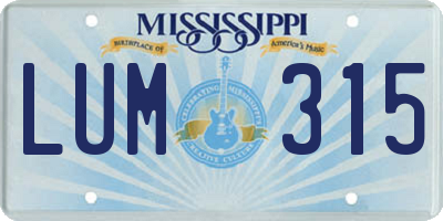 MS license plate LUM315