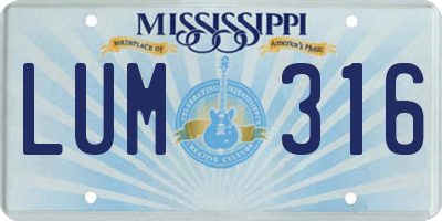 MS license plate LUM316
