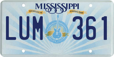 MS license plate LUM361