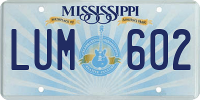MS license plate LUM602