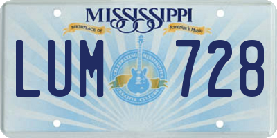 MS license plate LUM728